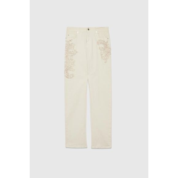 Ermanno Scervino Firenze NWT Embellished Ivory Straight Leg Size 38 IT 2 US - Picture 1 of 10